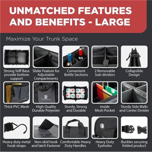 Car Storage Organizer, Gray Car Organizer, Trunk Organizer For Car, Suv, Truck - Picture 3 of 7